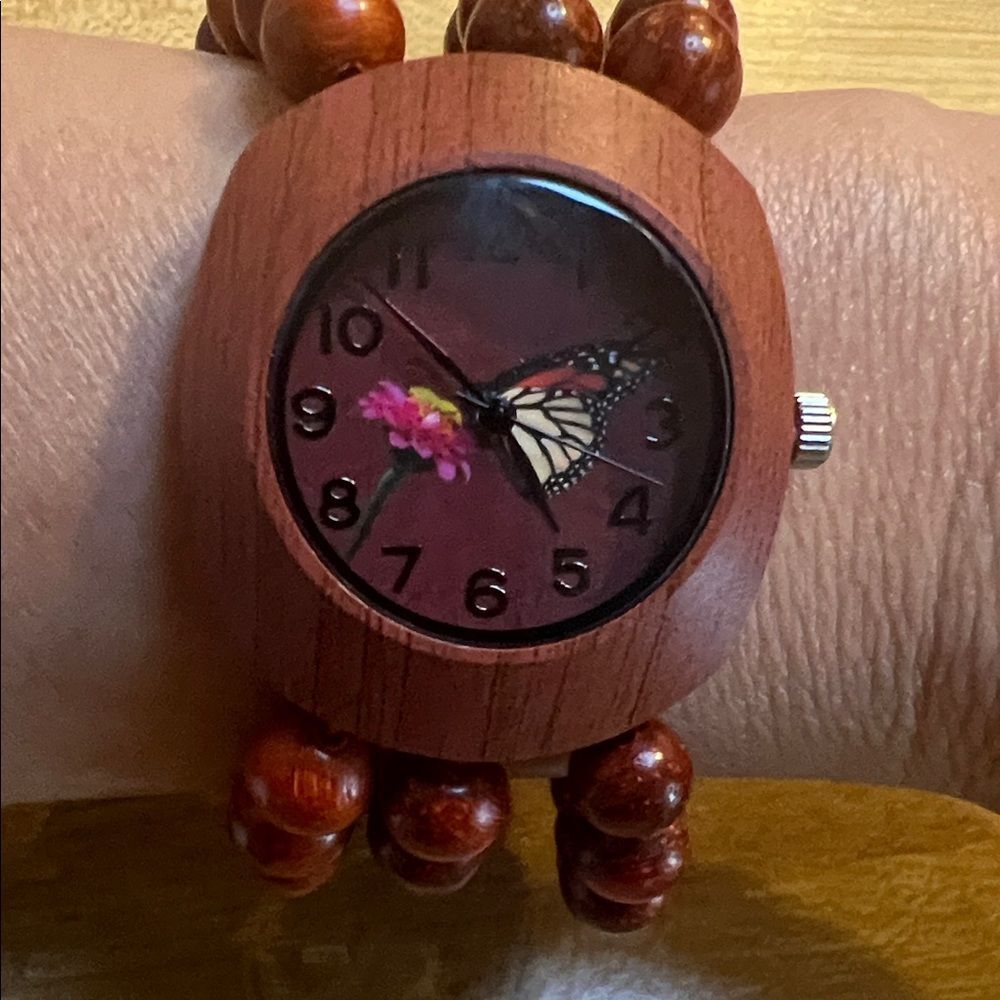 #1287**Butterfly Design Wooden Beaded Watch